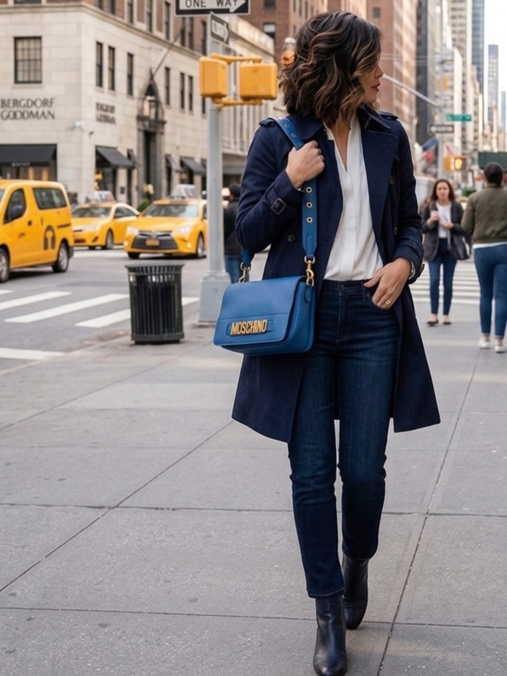 Moschino Bright Blue Pebbled Leather Crossbody with Gold Logo